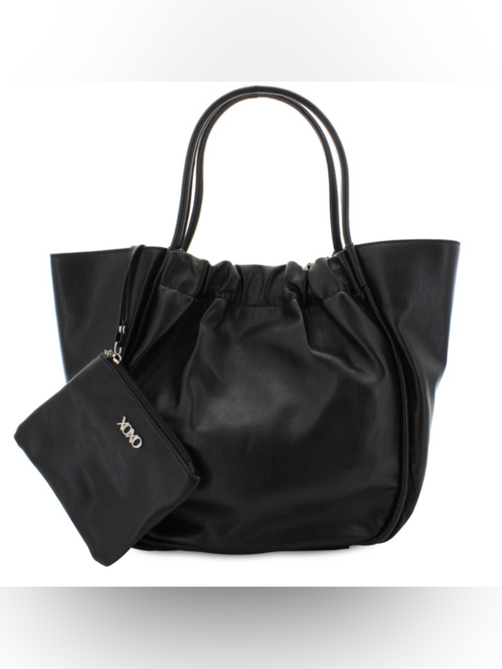 XOXO Black Vegan Leather Tote NWT Shoulder Bag w/ Detachable Pouch